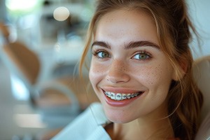 Happy orthodontic patient in treatment chair